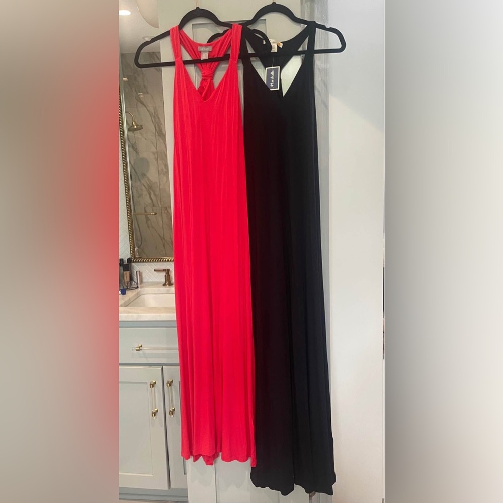 New V Neck Maxi Dresses Women’s XS Black and  Bright Reddish Pink Bundle